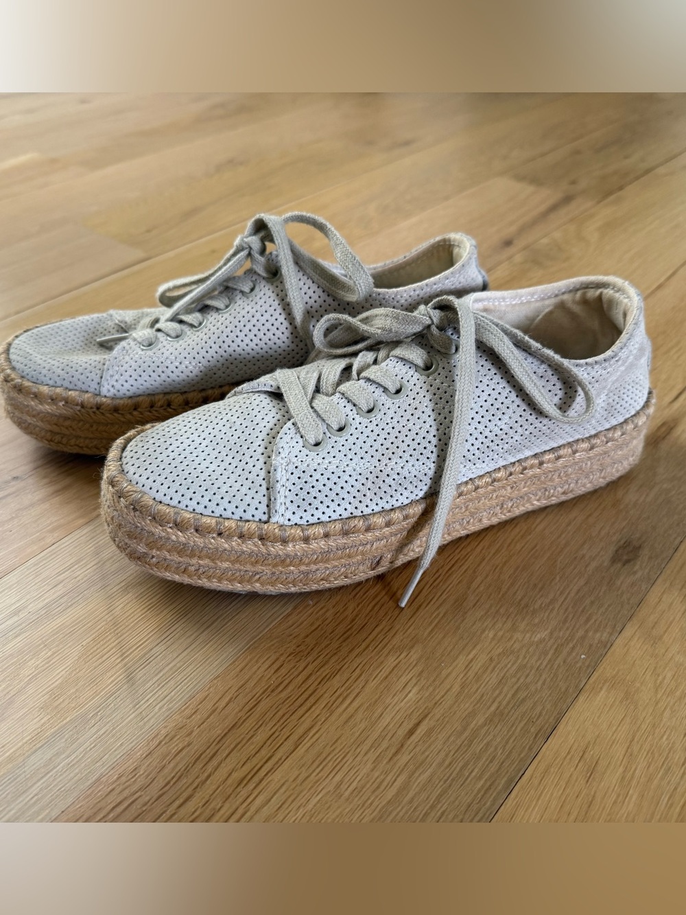 Tretorn Light Gray Perforated Suede Espadrille Sneakers
